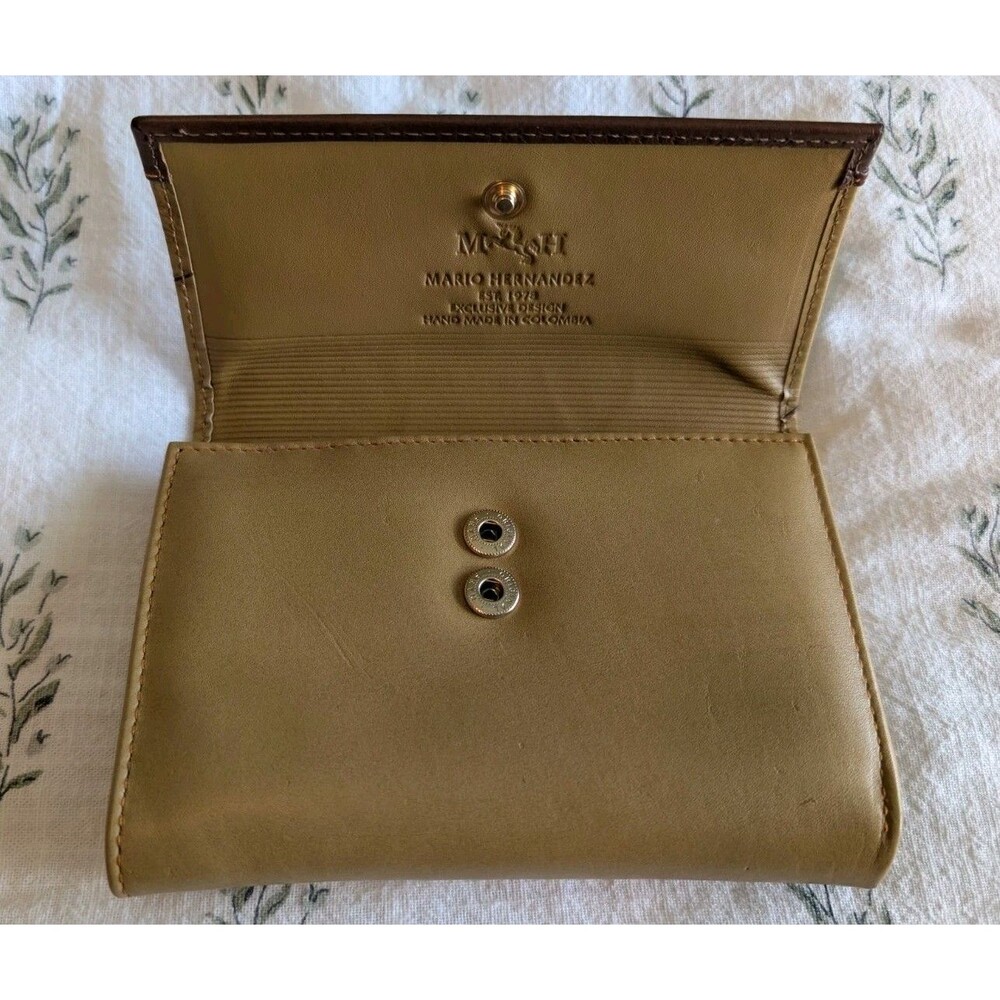 Designer Mario Hernandez Tan Brown Leather Butterfly Trifold Wallet - Picture 2 of 10